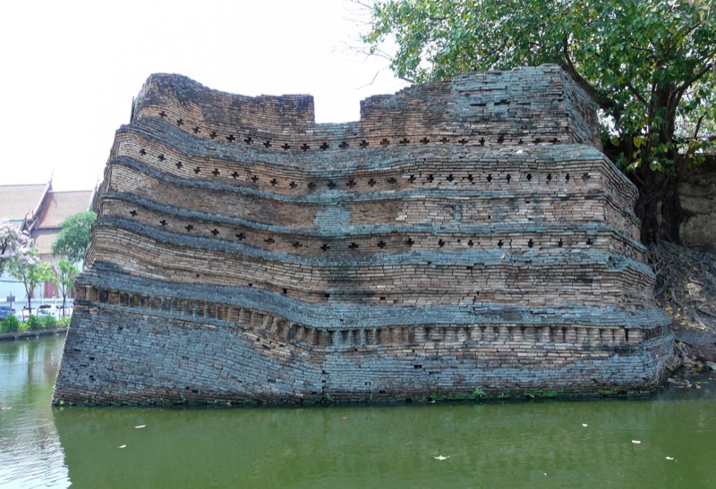 Si Phum Corner, the old brick bastion at the corner of the Chiang Mai city wall, reflected in the moat
