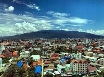 Chiang Mai city seen from above with Doi Suthep mountain behind