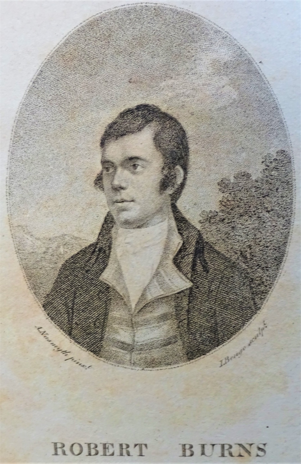An old engraved half-length portrait of the Scottish poet Robert Burns